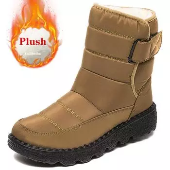 Зимние женские ботинки, непромокаемые женские зимние сапоги на платформе, сохраняющие тепло ботильоны на толстом меху, женская зимняя обувь на низком каблуке, размер 36-43 36 чёрный