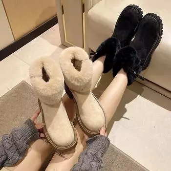 Зимние женские ботинки, новые зимние модные однотонные женские ботильоны с круглым носком, плюшевая теплая повседневная женская обувь на платформе 36 хаки