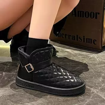 Зимние женские ботинки однотонные повседневные универсальные с плоским дном и пряжкой на рукаве женские модные зимние ботинки 36