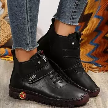 Зимние женские ботинки Plus с шнуровкой на липучке, плюшевая теплая подкладка, короткие ботинки 35-43 35 чёрный