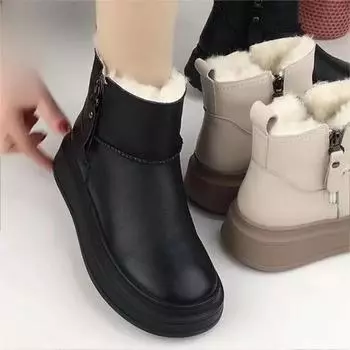 Зимние женские ботинки Plus Velvet Thicked PU Leather Bottom Boots Outdoor Coldresistant Cotton Shoes Non-Slip Women Boots 35