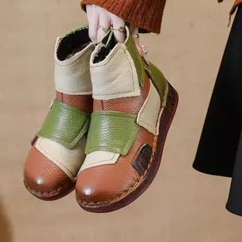 Зимние женские ботинки ручной работы из натуральной кожи на плоской подошве, женские повседневные теплые ботинки из толстой шерсти для зимы, водонепроницаемая нескользящая обувь для мам 35