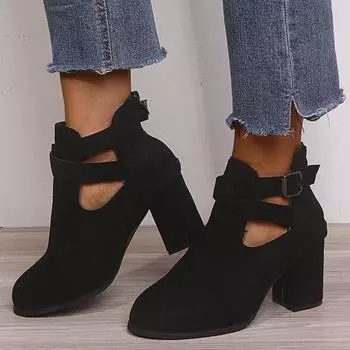 Зимние женские ботинки с круглой застежкой-молнией и пряжкой на высоком каблуке. Короткие ботинки. Женская обувь. Женские ботильоны. 35 бордовый