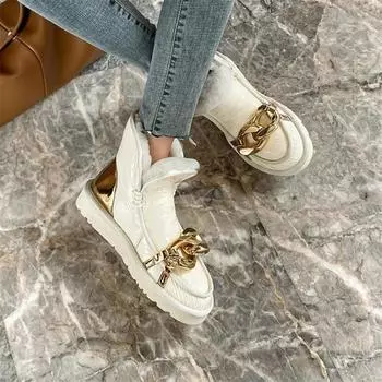 Зимние женские ботинки с металлической цепочкой, модные шерстяные меховые сапоги, сохраняющие тепло женские ботильоны на плоской подошве, зимние сапоги на меху 39 чёрный