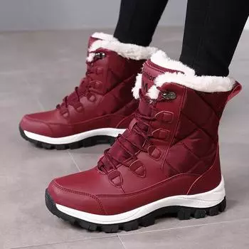 Зимние женские ботинки с мягкой подкладкой, зимние ботинки, походные ботинки для девочек, уличные водонепроницаемые легкие женские зимние ботинки до середины икры EU: 36 чёрный