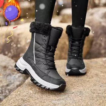 Зимние женские ботинки с мягкой подкладкой, зимние ботинки, походные ботинки для девочек, уличные водонепроницаемые легкие женские зимние ботинки до середины икры EU: 36 чёрный