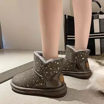 Зимние женские ботинки с плюшем и толстым утеплителем, модные зимние ботинки, новые, большие, флисовые, утолщенные, женские, теплые, для хлеба, 36-40 36 чёрный