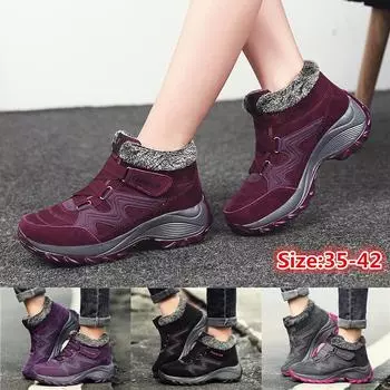 Зимние женские ботинки Теплые плюшевые ботинки Повседневная спортивная обувь Высокие кроссовки Кроссовки для бега для женщин 35 чёрный