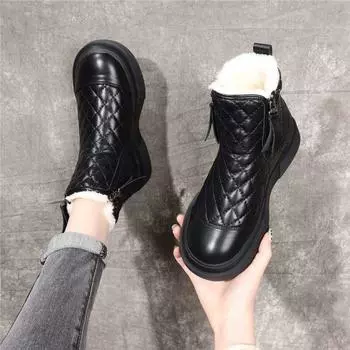 Зимние женские ботинки, женские ботинки, сохраняющие тепло ботильоны на толстом меху, женская зимняя обувь на низком каблуке, ботинки, большие размеры 34-42 42 чёрный