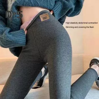 Зимние женские брюки, толстые флисовые, эластичные, узкие, с высокой талией, мягкие, с контролем живота, однотонные, ветрозащитные, теплые, женские леггинсы, длинные брюки XL темно-серого