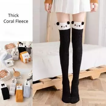 Зимние женские чулки, сохраняющие тепло выше колена, толстые чулки из кораллового флиса Jk, милые высокие чулки 35-40 чёрный