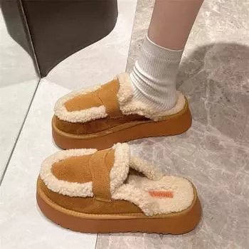 Зимние женские дизайнерские меховые тапочки теплые ботинки классические замшевые домашние хлопковые тапочки на платформе женские трендовые новые плюшевые тапочки Boken 35 чёрный