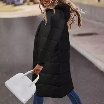 Зимние женские длинные хлопковые теплые черные пальто с длинными рукавами и молниями, свободная женская куртка, новая модная повседневная женская одежда M красный