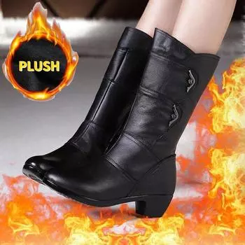 Зимние женские длинные сапоги с плюшем и толстым утеплителем. Короткие сапоги в английском стиле. Мотоциклетные ботинки. 37