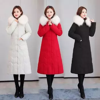 Зимние женские длинные теплые парки с капюшоном из искусственного меха, зимнее хлопковое утепленное пальто для холодного климата XXL белый