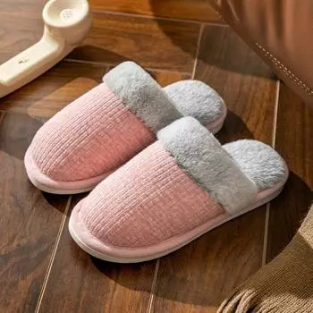 Зимние женские домашние тапочки из плюша на толстой подошве, простые и удобные - нескользящие и теплые MTX1804 35-36