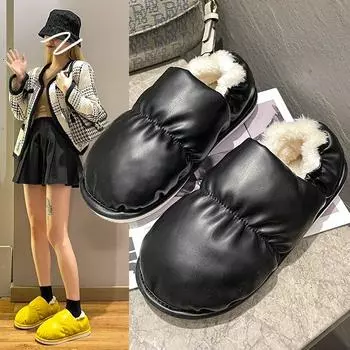 Зимние женские домашние тапочки Теплые водонепроницаемые женские туфли Удобные плюшевые тапочки для дома и улицы Шитье Нескользящие хлопковые туфли 36 белый