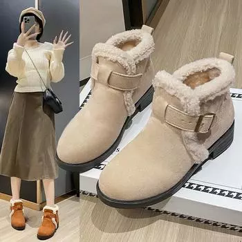 Зимние женские хлопковые ботинки больших размеров на толстой подошве, зимние ботинки, теплая обувь 35 темно-коричневого