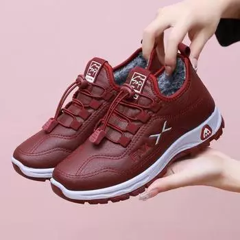 Зимние женские хлопковые ботинки, кожаные, водонепроницаемые, хлопковые ботинки, утолщенные бархатом, нескользящие, теплые, женские хлопковые ботинки 36 чёрный