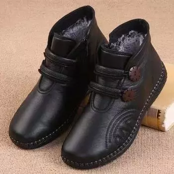Зимние женские хлопковые ботинки, кожаные, водонепроницаемые, хлопковые ботинки, утолщенные бархатом, нескользящие, теплые, женские хлопковые ботинки 40 чёрный