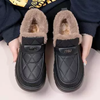 Зимние женские хлопковые ботинки Толстая подошва Нескользящие Прочные Защищающие от холода Теплые Женская обувь Бесплатная доставка Женская обувь 42 чёрный