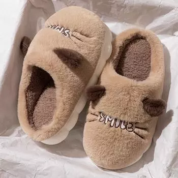 Зимние женские хлопковые тапочки 2024 года — симпатичная и удобная обувь для общежития в студенческом стиле 36-37 белый