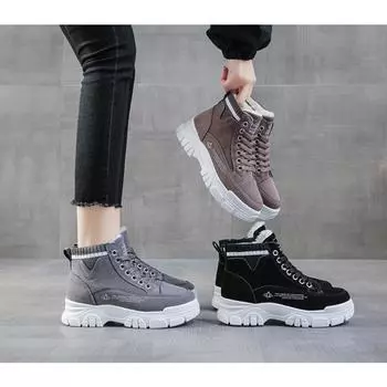 Зимние женские хлопковые туфли плюс бархатные толстые теплые ботинки женские ботильоны студенческие высокие зимние короткие ботинки 40 чёрный