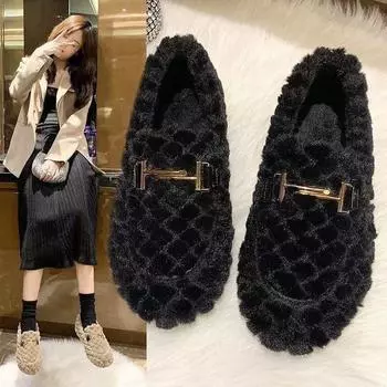Зимние женские хлопковые туфли с бархатными толстыми теплыми ботинками, женские туфли без застежек для дома с мягкой подошвой из хлопка и меха 36 белый