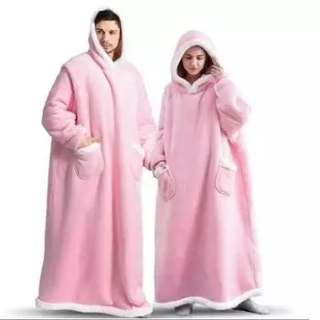 Зимние женские и мужские одеяла, супер плюшевое одеяло с капюшоном, мягкое теплое одеяло, халат с капюшоном, фланелевое одеяло из шерсти ягненка, флисовое одеяло 120cm красный