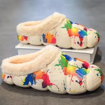 Зимние женские и мужские плюшевые тапочки, домашние непромокаемые теплые домашние хлопковые туфли, удобная хлопковая обувь на плоской подошве для спальни, домашняя обувь для пар 35-36 чёрный