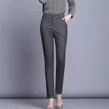 Зимние женские капри с высокой талией в стиле Харадзюку, женские шаровары для офиса, рабочая одежда, мешковатые брюки, женские брюки M чёрный