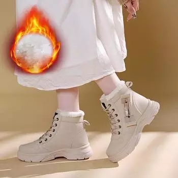 Зимние женские короткие ботинки Теплые и удобные зимние ботинки с боковой молнией и флисовой подкладкой Водонепроницаемая обувь 40 чёрный