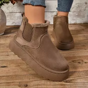 Зимние женские короткие плюшевые теплые зимние ботинки, повседневная обувь, новые замшевые ботильоны «Челси» на плоской подошве, женская обувь на платформе, Botas 36 белый