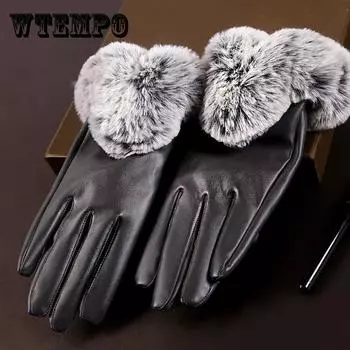 Зимние женские кожаные перчатки для холода и тепла, модные мягкие перчатки Burr Plus Velvet Thick для сенсорных экранов вино красного