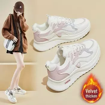 Зимние женские кроссовки из корейского бархата на толстой подошве 2024 года — теплая повседневная обувь для студентов (В103-2) 39 чёрный