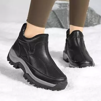 Зимние женские кроссовки на танкетке с высоким верхом, увеличивающие рост, на толстой платформе, повседневные, элегантные, женские, черные, на толстой подошве, с мехом EU:35 чёрный