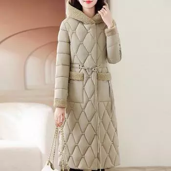 Зимние женские куртки с капюшоном элегантные толстые теплые длинные парки женские пальто зимняя верхняя одежда L чёрный