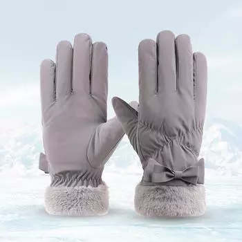Зимние женские лыжные перчатки Модные перчатки с бантом Плюс флисовые Утепленные Теплые перчатки для катания Ветрозащитные Перчатки с сенсорным экраном