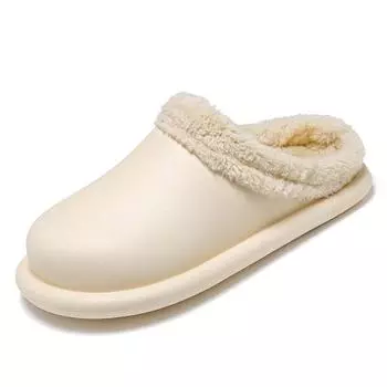 Зимние женские меховые тапочки, водонепроницаемые теплые плюшевые домашние шлепанцы, домашняя обувь на толстой подошве, нескользящие однотонные сандалии для пар 36-37 бежевый