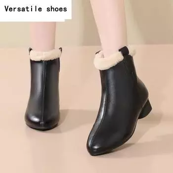 Зимние женские меховые зимние ботильоны массивные кожаные туфли трендовые короткие плюшевые теплые ботинки челси дизайнерские повседневные ботинки на молнии женские 35