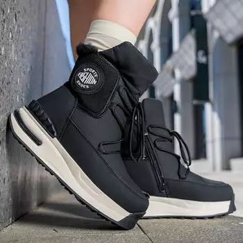 Зимние женские модные хлопковые сапоги с плюшем и толстыми зимними сапогами, противоскользящие, износостойкие и теплые 36 чёрный