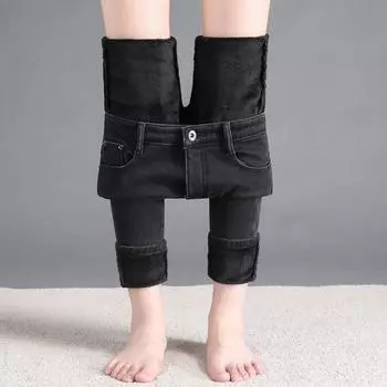 Зимние женские модные теплые повседневные брюки с высокой талией, узкие термофланелевые облегающие бархатные брюки, леггинсы, эластичные и удобные 25 синий