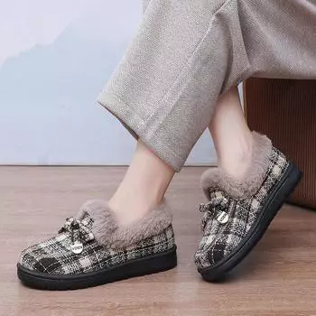 Зимние женские мокасины с меховой подкладкой, мокасины на платформе, домашняя обувь для отдыха на открытом воздухе, женские толстые теплые плюшевые удобные нескользящие мокасины 35