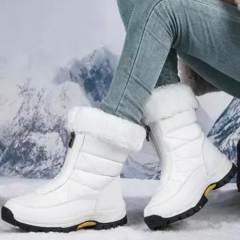 Зимние женские нескользящие зимние ботинки для отдыха на природе водонепроницаемые женские большие теплые высокие ботинки на молнии 36 чёрный