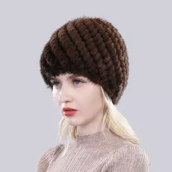 Зимние женские норковые шапки из натурального натурального меха, вязаная шапка, модная пушистая женская шапка из натурального меха, женские черные меховые шапки 52cm-60cm чёрный