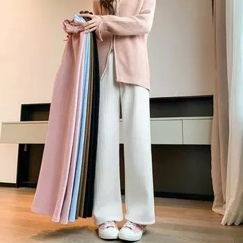 Зимние женские однотонные повседневные утепленные брюки с высокой талией, прямые брюки с флисовой подкладкой для женщин, мягкие, удобные, универсальные, теплые, свободные брюки S