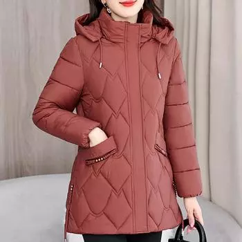 Зимние женские пальто среднего возраста с капюшоном больших размеров, элегантные женские куртки с длинным рукавом, толстые теплые парки XL чёрный