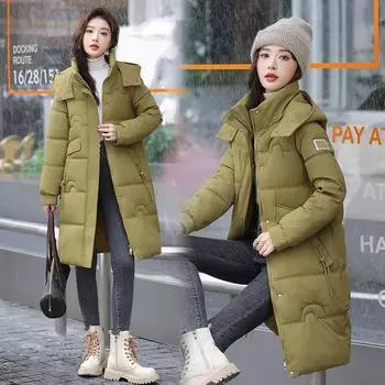 Зимние женские парки с капюшоном, утепленные хлопковые пуховики, повседневные длинные парки, свободная верхняя одежда XXXXL чёрный