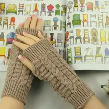 Зимние женские перчатки, вязаные крючком вязаные перчатки, варежки, теплые женские перчатки без пальцев на запястье света загар