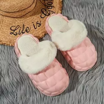 Зимние женские плюшевые теплые тапочки с водонепроницаемым верхом и толстой подошвой для женских противоскользящих тапочек. 35 розовый